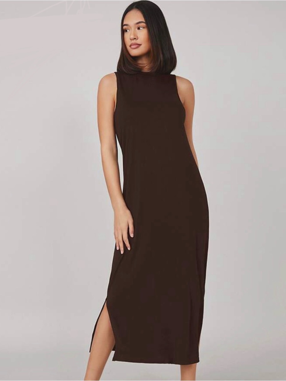 Sleeveless Brown Midi Dress
